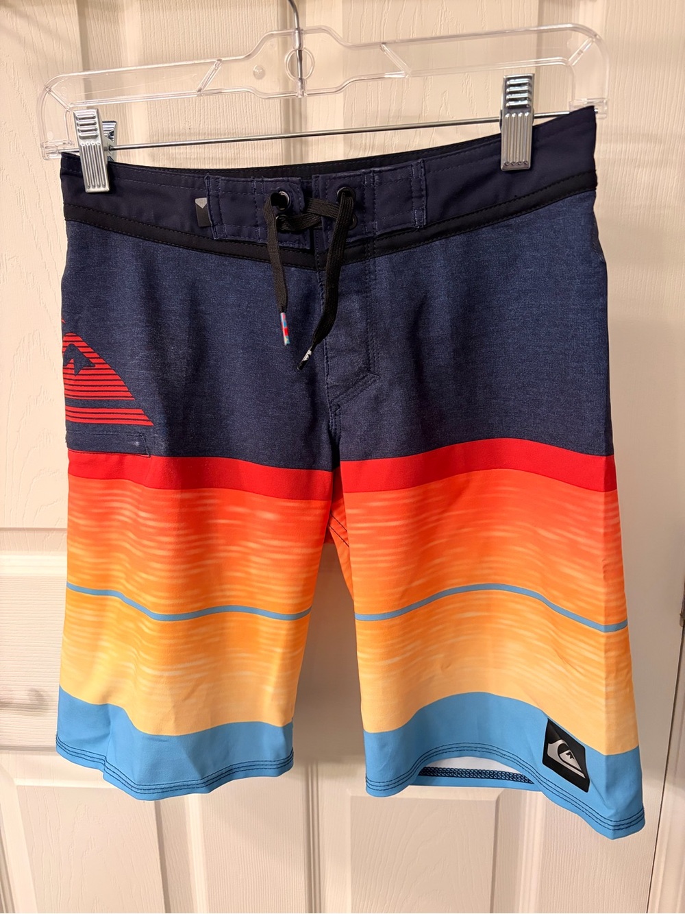 Quiksilver Men’s Navy Orange Yellow Blue Stripe Boardshorts